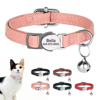 PU Leather Personalized Cat Collar Quick-Release Cats Collars Necklace Free Engraved Pet ID Name Collars Adjustable for Cats 1