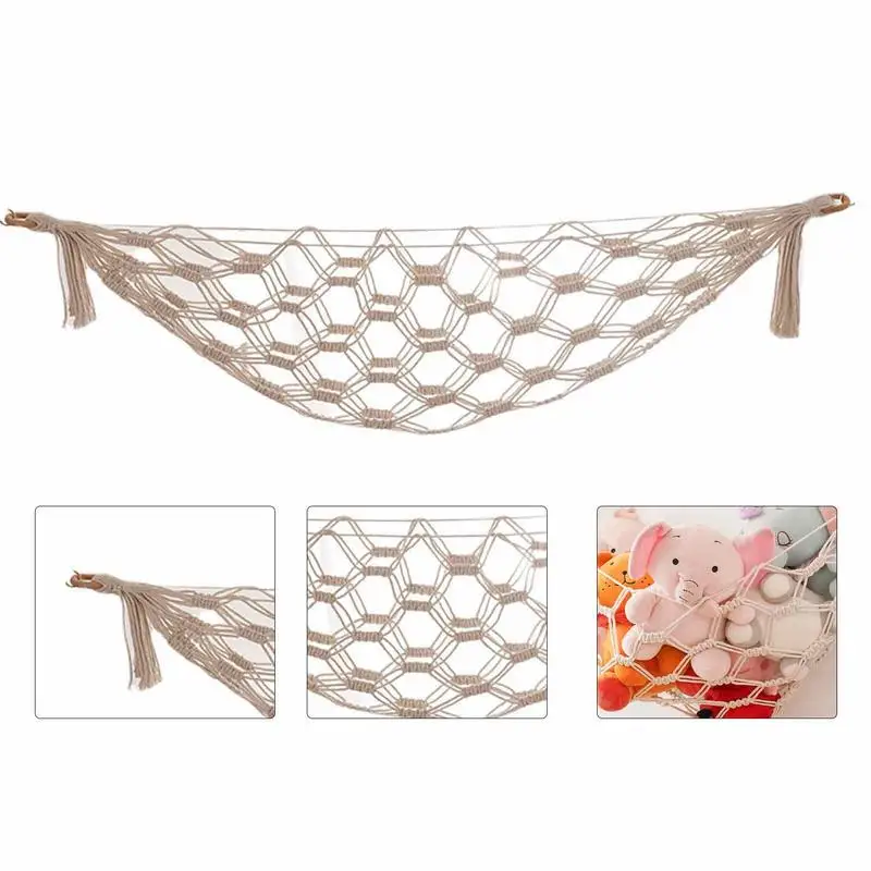 Boho Plush Toy Nordics Toy Hammock Hanging Storage Cotton Space Saver Wall Net Net Bag Plush Handwoven Lace Hammock storage net