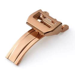 Stainless Steel Silver Gold Rose Folding Clasp for Leather Watch Strap, 18mm (RoseGold)