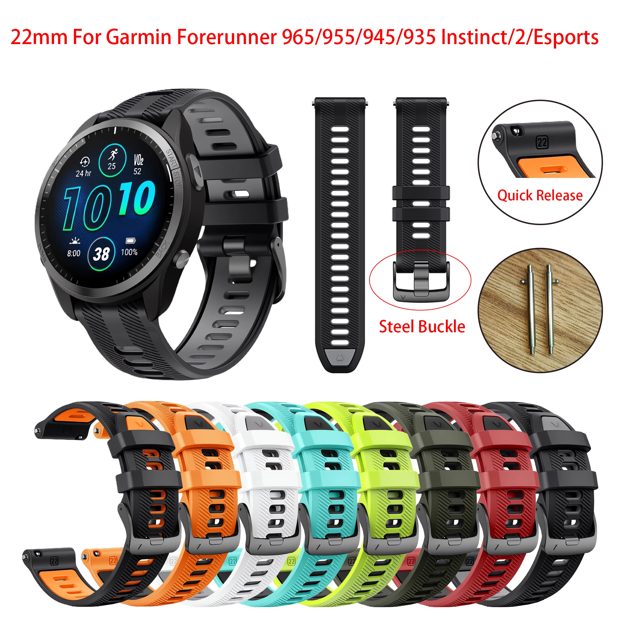 Two-tone 22 Silicone Watch Band For Garmin Forerunner 965/955/945