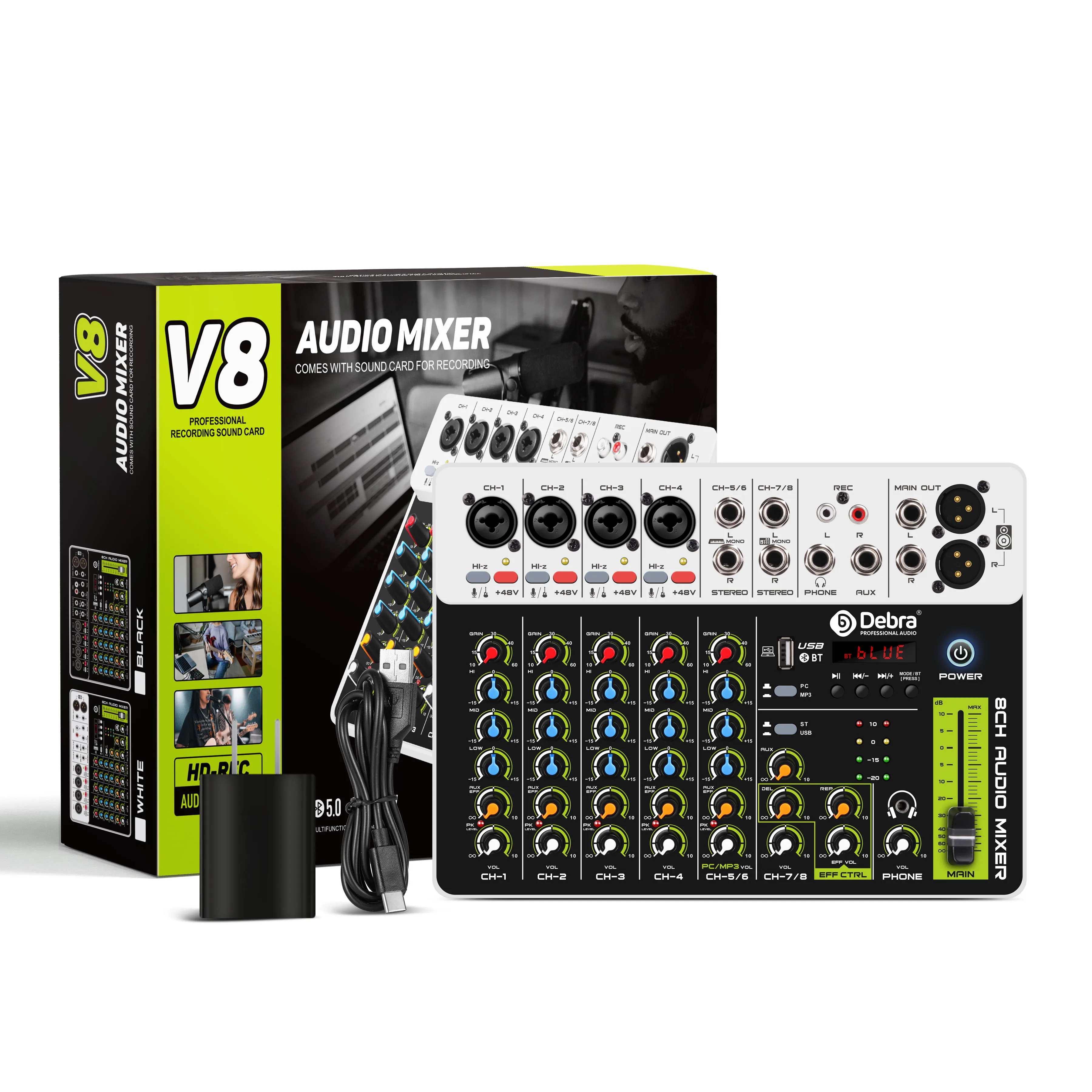 4/8 Channels Audio Mixer With Bluetooth USB 48V V8 Phantom Power Delay Repaeat Effect For Sound Mixing Console PC Recording audio mixer