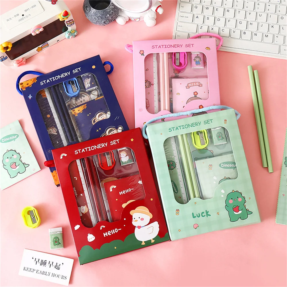 5/6pcs 편지지 세트 소년 소녀 어린이 학습 선물 상자 연필 노트북 눈금자 지우개 세트 학교 학생 교사 보상 선물