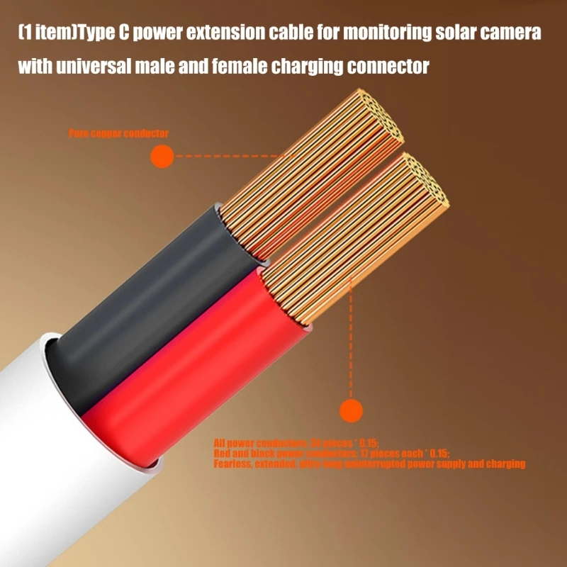 USB Type-C 남성-여성 전원 공급 연장 코드 실내 실외 감시 카메라 충전 케이블 0.4m/1m/3m/5m/8m/10meter