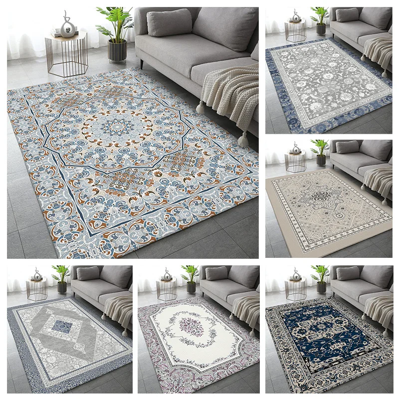 

Retro Blue Totem Velvet Rug For The Living Room Bedroom Decor Mandala Carpet Home Illustration Kitchen Bath Tapis