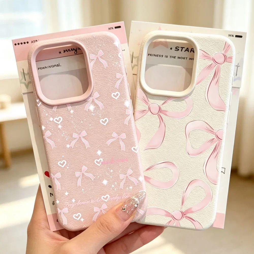 Elegant Ribbon Bow Love Heart Leather Phone Case