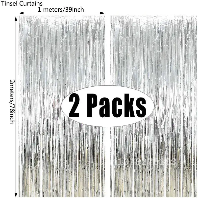 

Metallic Foil Tinsel Fringe Curtain Birthday Wedding Bachelorette Party Decoration Adult Anniversary Photography Backdrop 2Pack