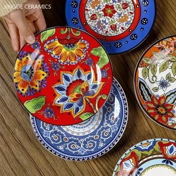 Piatti piani in ceramica europea da 6,5 pollici Piatto da insalata occidentale dipinto a mano Accessori da cucina per piatti di frutta squisiti per la casa 1