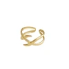 New stainless steel light luxury style Fishbone cross line ring adjustable mouth vintage vacuum electroplating ring for women 6