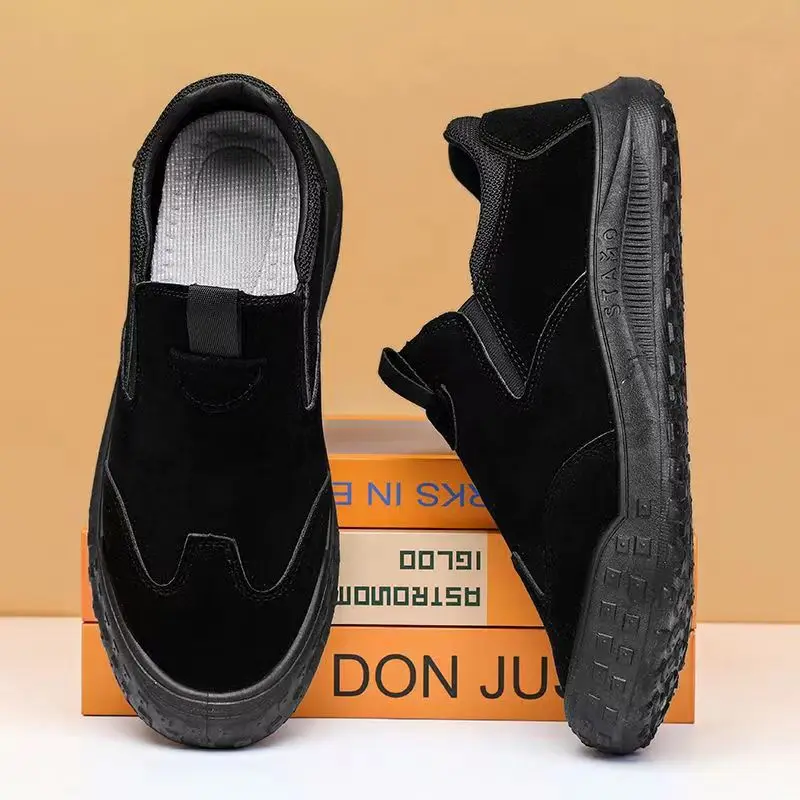 Men Sneakers Retro Suede Leather Casual Shoes Non Slip Driving Shoes for Men Slip on Loafers Low-top Safety Work Shoes