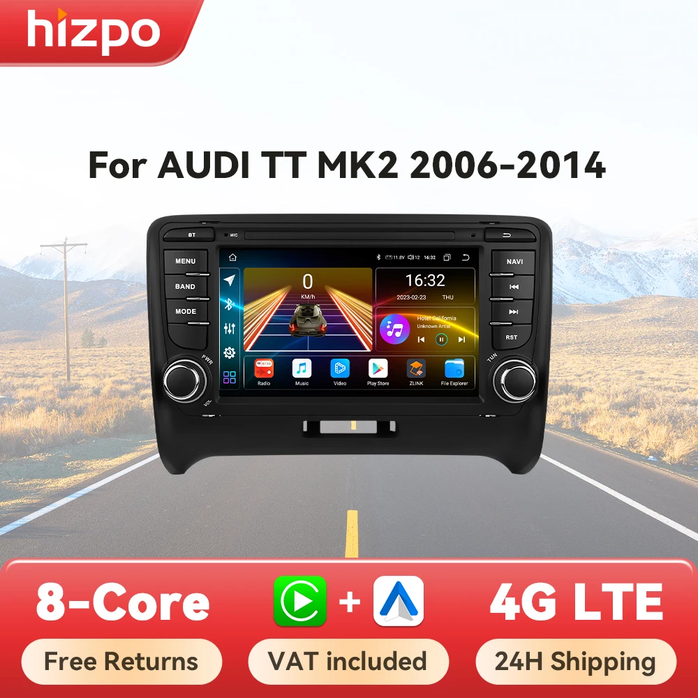 Hizpo 7 zoll autoradio für audi tt mk2 8j 2006-2014 drahtloses carplay android auto smart intelligente systeme no 2 din 2din dvd