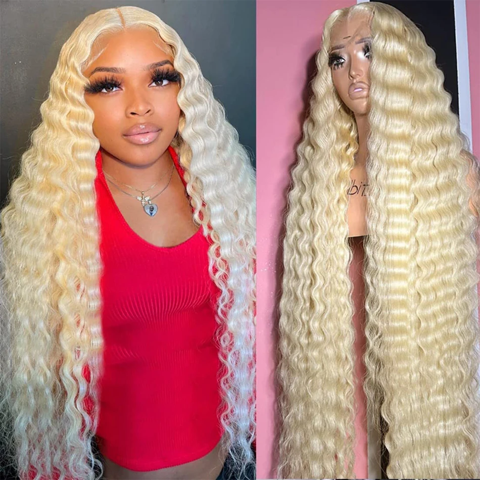 

#613 Lace Frontal Wig Human Hair Long Deep Wave Brazilian Hair 180% Density Blonde Human Hair Preplucked Natural Hairline