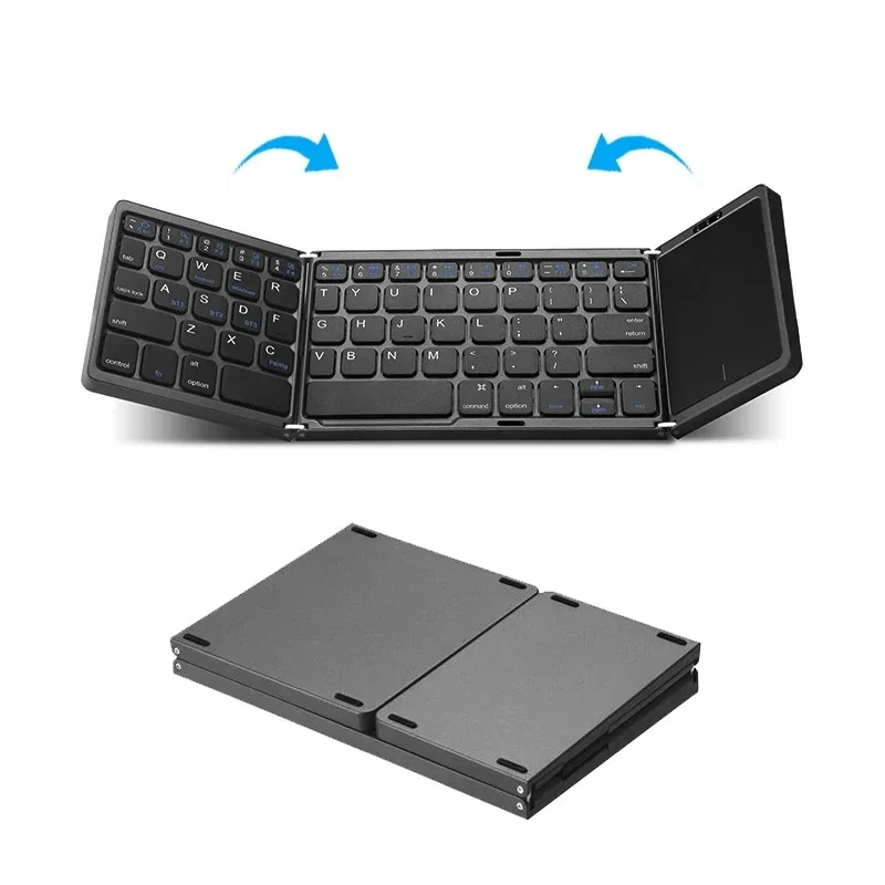 Wireless Keyboard Mouse Set B089T Triple Folding Keyboard Mouse Button Mini Wireless Bluetooth Touchpad Multi-Device Portable Rechargeable for IOS Windows