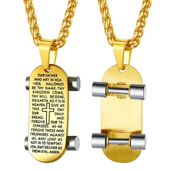 ChainsPro 3D skateboard necklace Black color with deep engraving Bible Verse Cross Decks Skateboard Pendant Cord Chain Jewelry Gift 1