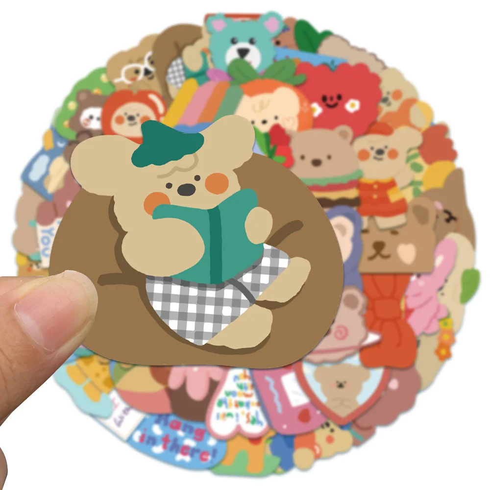 10/25/50PCS INS Cute Bear Cartoon Stickers Kids Heart Graffiti Notebook Suitcase Hand Account Material Decoration Toy Wholesale