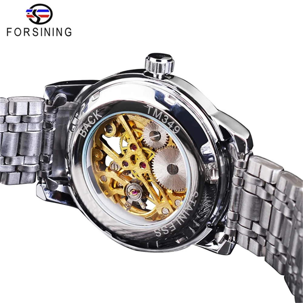 Forsining 349 Luxury Hot Sale skeleton hollow fashion mechanical hand wind men male business Wrist Watch Relogio wholesale images - 6