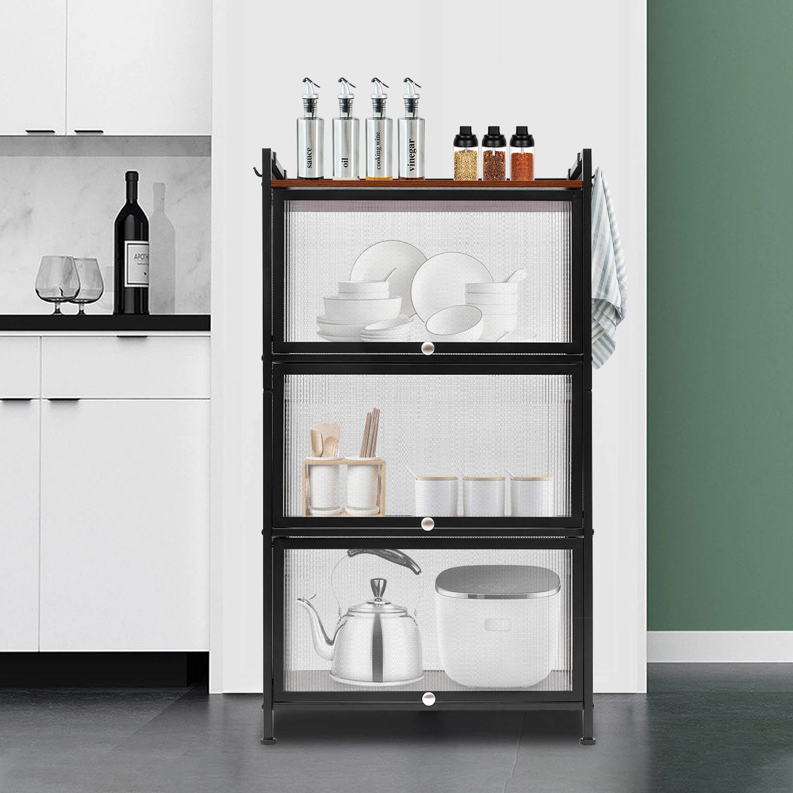CNCESTKitchen Shelves Bread Rack 4 Tier Storage Rack Microwave Oven Stand Coffee Station Storage Cabinet Kitchen Organizer Shelf