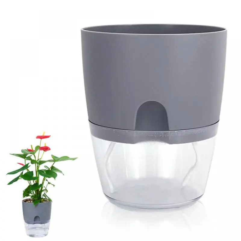 Self Watering Indoor Golden Double Layer Plastic Flower Pot Transparent Small Plant Pot Azy Self-watering Flowerpot Cotton Rope flower pot plant pot