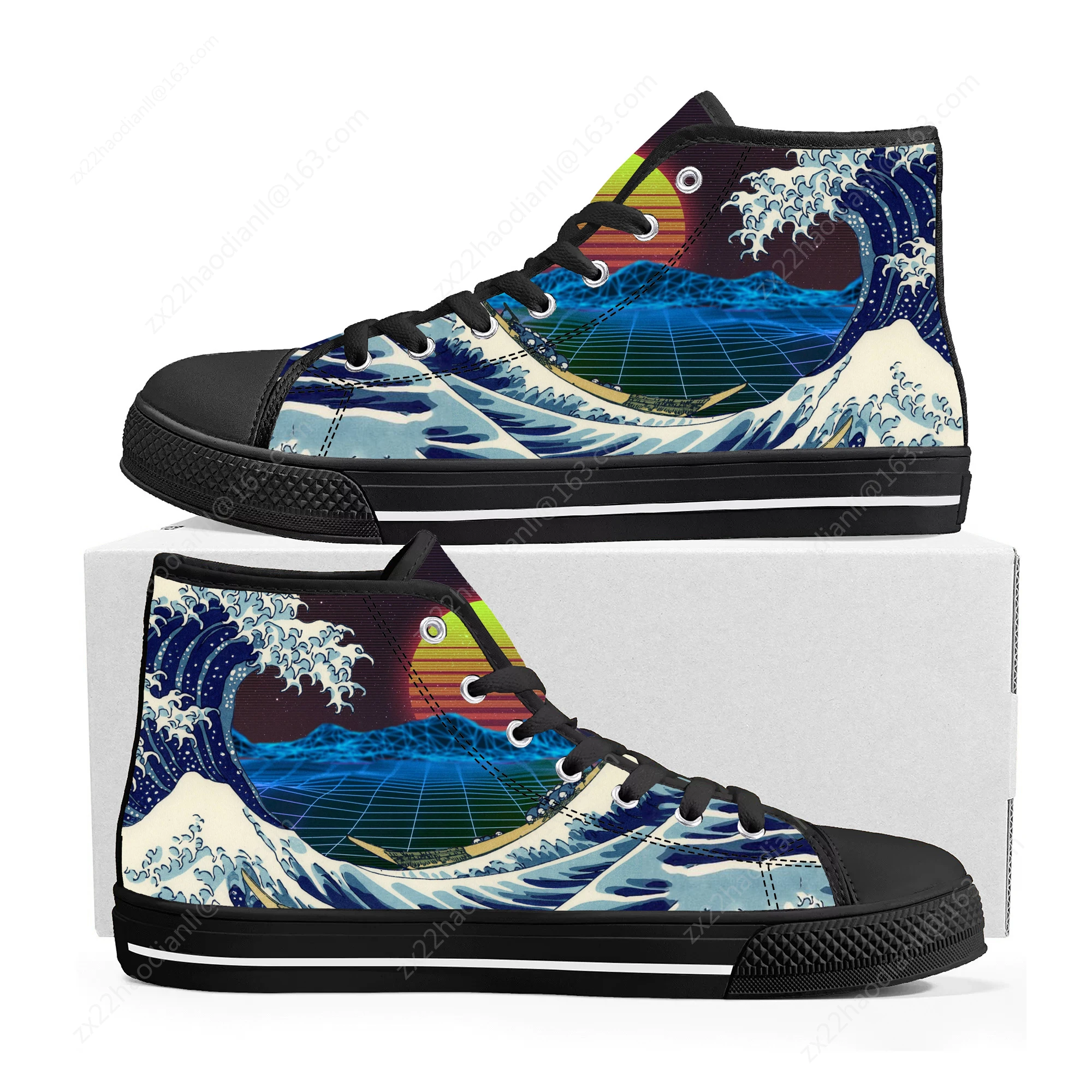 Fashion The Great Wave off Kanagawa Printmake Art High Top Sneakers Mens Womens Canvas Sneaker Casual Couple Shoes Custom Shoe