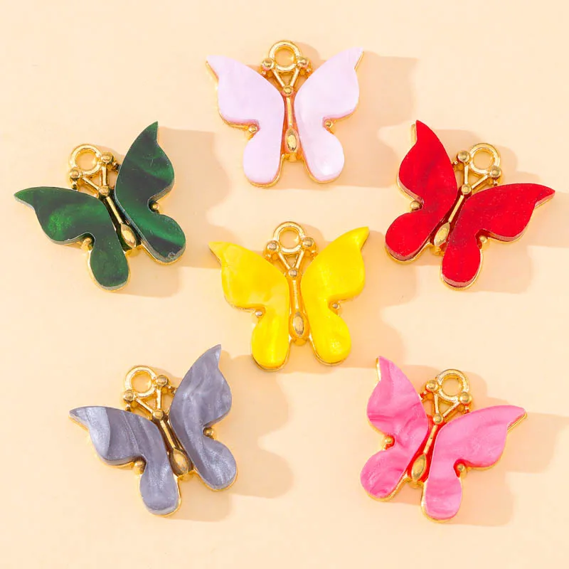 

10Pcs 18*18mm 6 Colors Acrylic Butterfly Pendant For DIY Handmade Making Cute Animal Charms Earrings Necklaces Jewelry Supplies