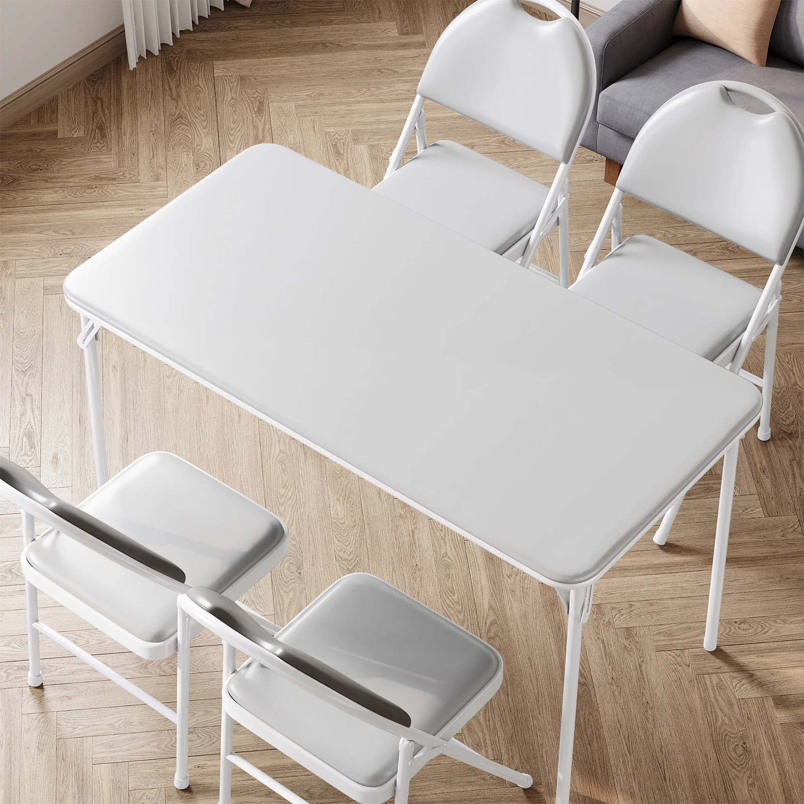 Tragbarer, zusammenklappbarer, rechteckiger Kartentisch mit stabilem Metallrahmen, gepolsterte Tischplatte aus PU-Leder für Esszimmer, Camping im Freien – Detail 10
