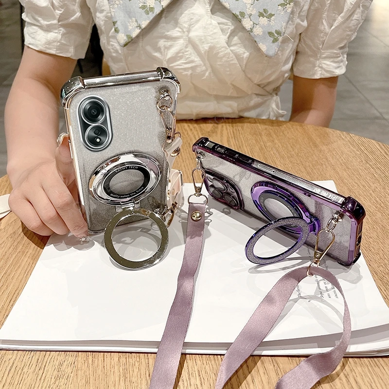 Crossbody Lanyard Anti-Shock Plating Phone Case with Stand Cover
