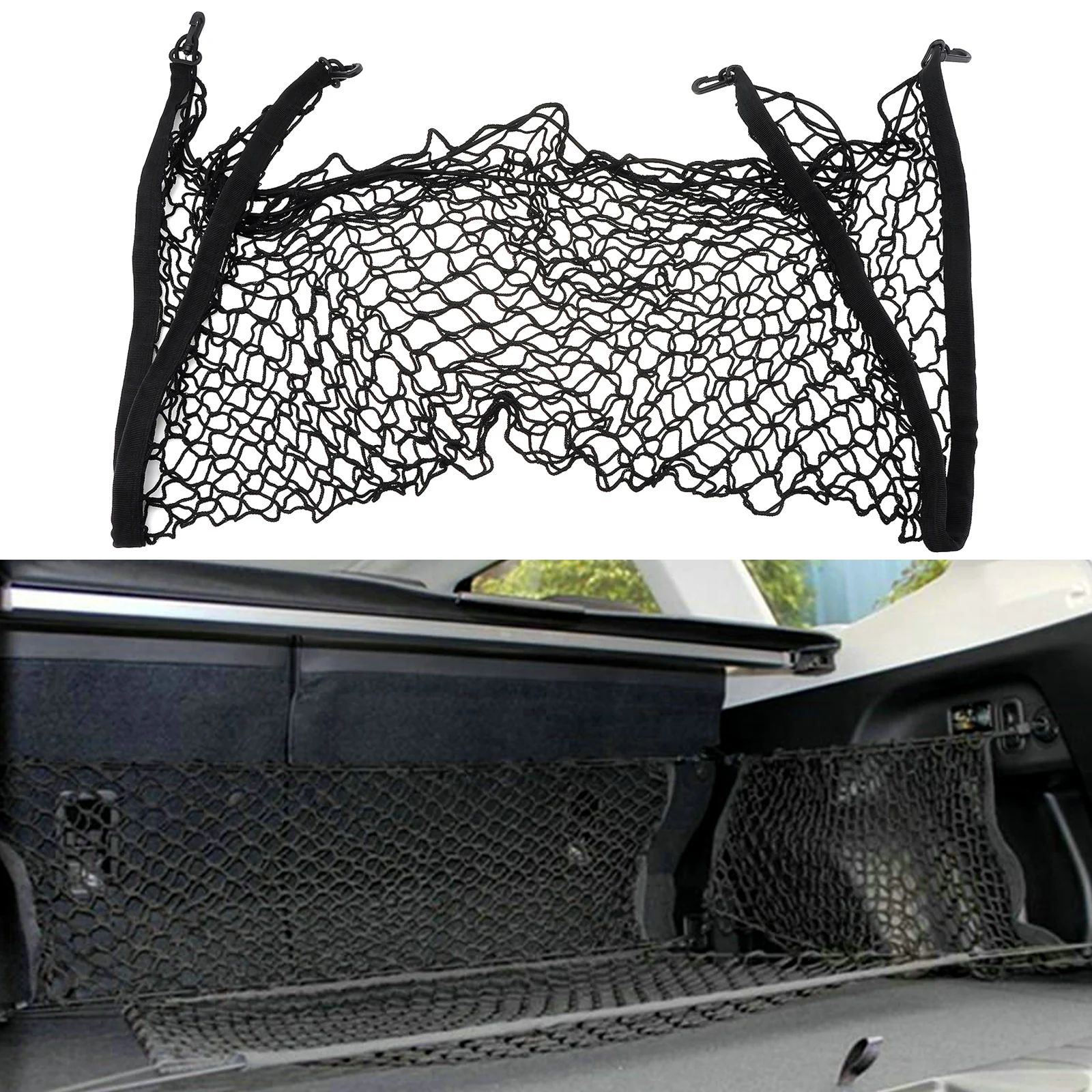 

Universal Car Back Rear Mesh Net Adjustable Trunk Seat Elastic Car Rear Storage Bag Organizer with Hook 100cmx100cm
