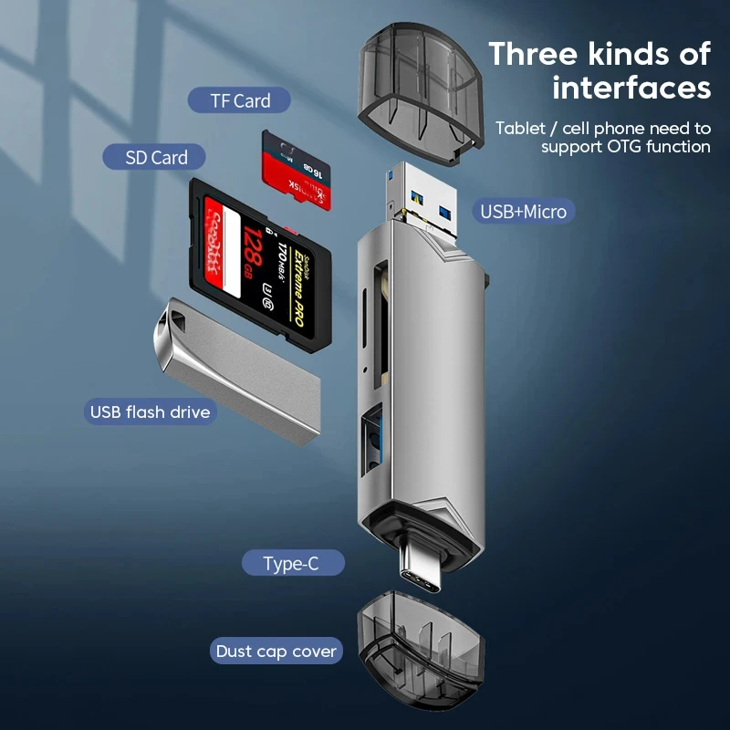 Card Reader 6-in-1 SD/TF USB3.0+Micro to Typec Universal OTG Multifunctional 5Gbps High-speed