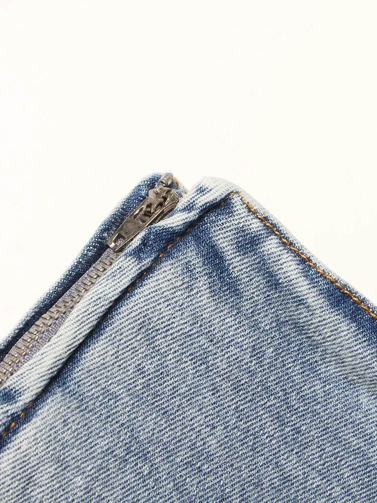 KBQ Irregular Hem Skinny Blue Denim Shorts For Women High Waist Patchwork Zipper Streetwear Short Pants Female Fashion Clothing