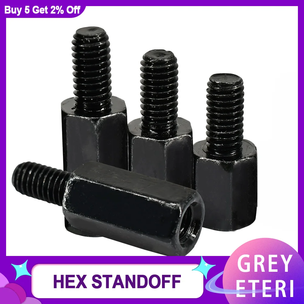 thumbnail image 1 of M3 M4 304 Iron black Stainless Steel Hex Motherboard Standoff Female Column PCB Support Spacing Screw Rack Mount Pillars Bolt, 1 of 4