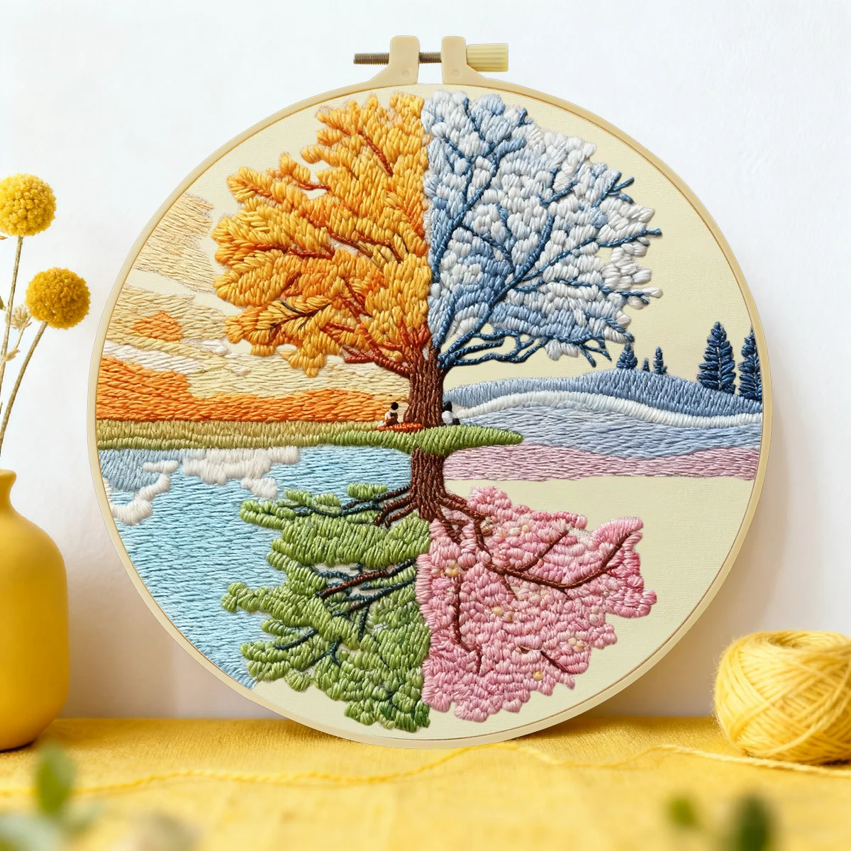 1 Stück 20X20CM/15X15CM 7,87/6,3 Zoll Baum-Stickerei-Starter-Kit DIY-Kit DIY-Stickerei-Set Handarbeiten Malerei