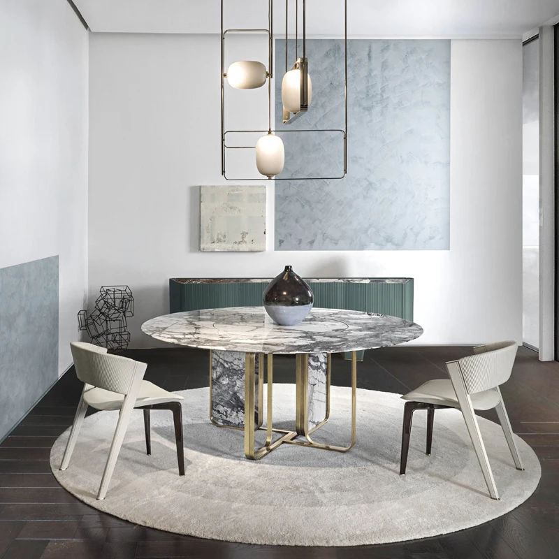 

Роскошный Мраморный Круглый стол и стул в итальянском стиле, домашний дизайнерский Высококачественный поворотный стол для маленькой квартиры, сланец, dinin