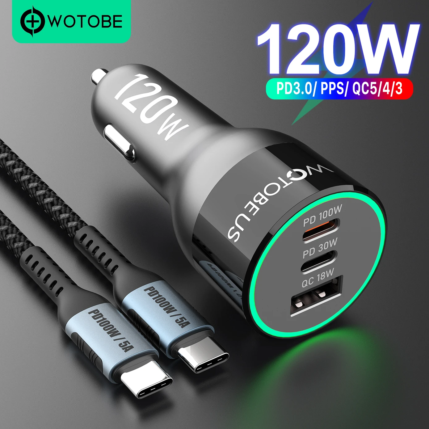 WOTOBE cargador de coche USB C, QC5 PD 100W PPS 65W45W 18W para portátil mi12 Matebook tipo C MacBook iphone 14 Galaxy de teléfono móvil| - AliExpress