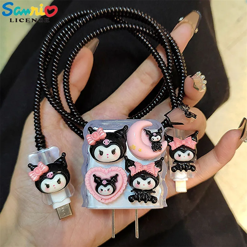 

Kawaii Sanrio Anime Cute Kuromi Iphone Data Cable Protective Case Cartoon Anti-Break Cell Phone Fast Charger Case for Girls Gift