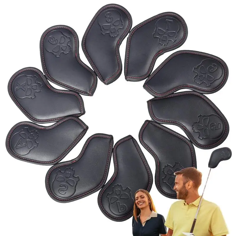 PU Golf Iron Headcover Golf Club Covers 10pcs Skull Pattern Protective Covers Thick Head Covers Sleeve Iron Wedge Head Covers