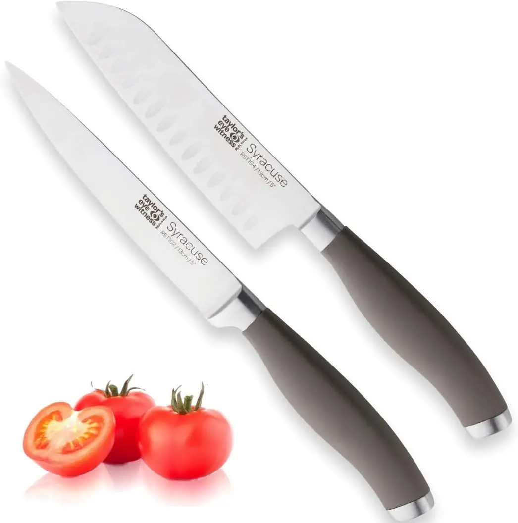 

Asian Kitchen Knife Set - Chefs Santoku 13cm/5\u201D & Cooks All Purpose 13cm/5\u201D Cutting Edge, Multi Use. Ultra Fine,
