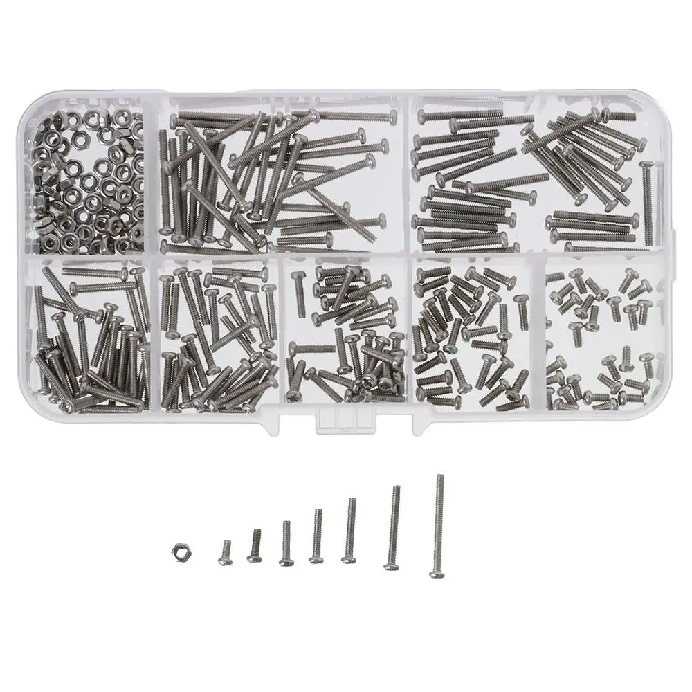 Metric Hex Nuts 304 Stainless Steel Phillips Pan Head Machine Screws M2 Screw Nut Kit 310PCS