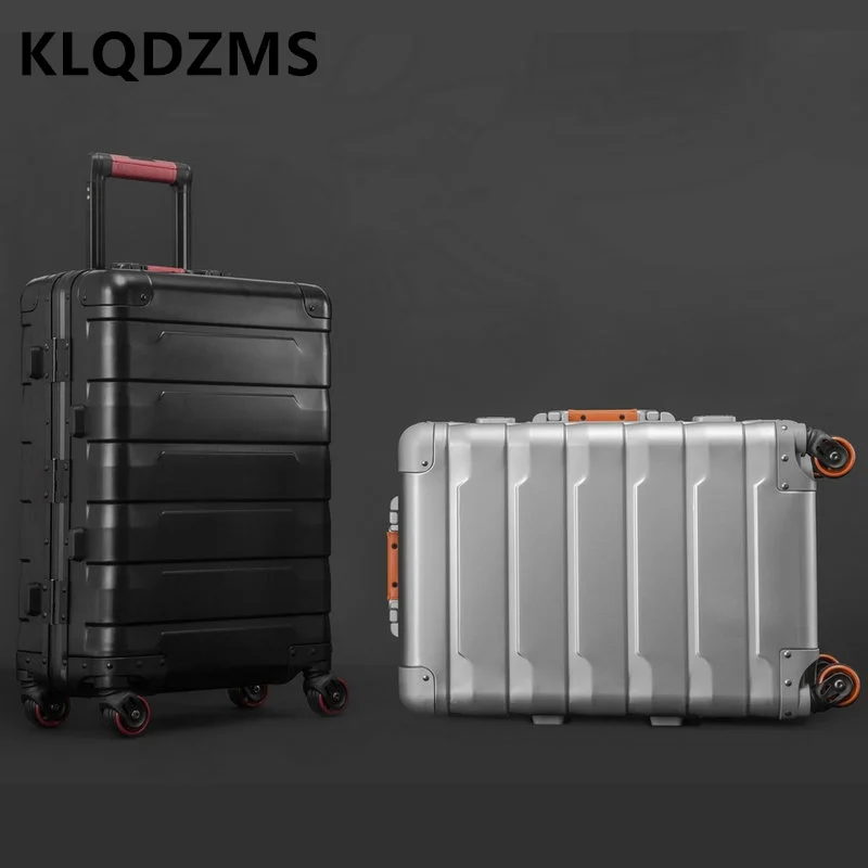 

KLQDZMS High Quality 100% aluminium 20" 24" Travel Suitcase With Wheels Simple Style Luggage Men Women Student Trolley Case