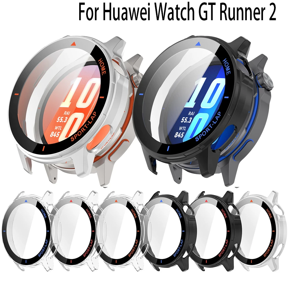 Enhanced Glass Film Case for Huawei Watch GT Runner - 2-in-1 Full-Cover Protective Frame and Screen Protector