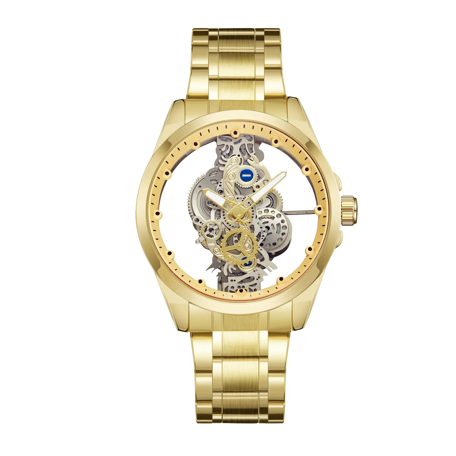 New Brand Quartz Hollow Watch Men's Waterproof Luminous Steel Transparent Personality Men's Watch Steel Leather Band