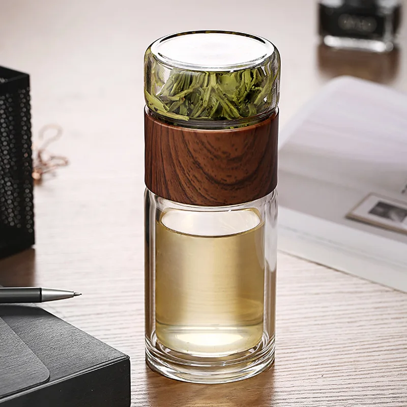 High-Quality Double Glass Water Bottle with Case – Tea Infuser Tumbler & Eco-Friendly Drinkware
