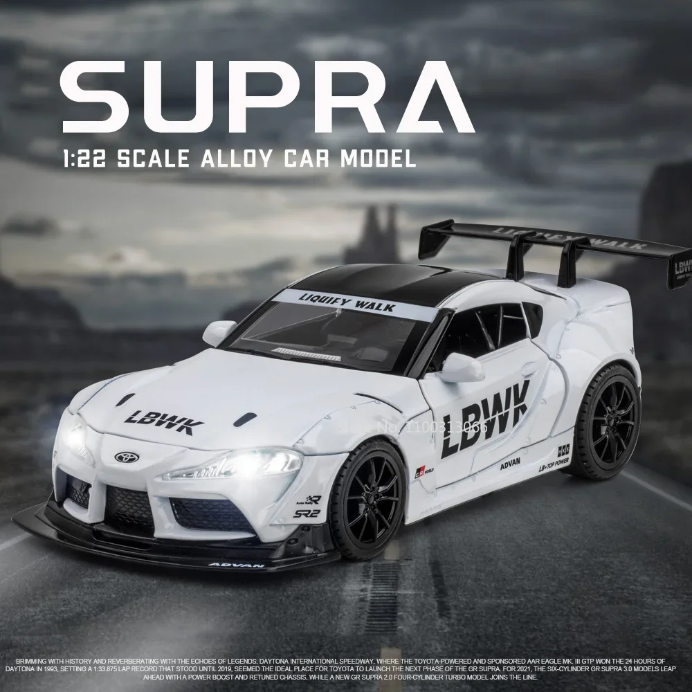 

1:22 Toyota SUPRA Racing Car Model Alloy Diecasts & Toy Metal Vehicles Toy Car Model High Simulation Sound Light Kids Toys A413