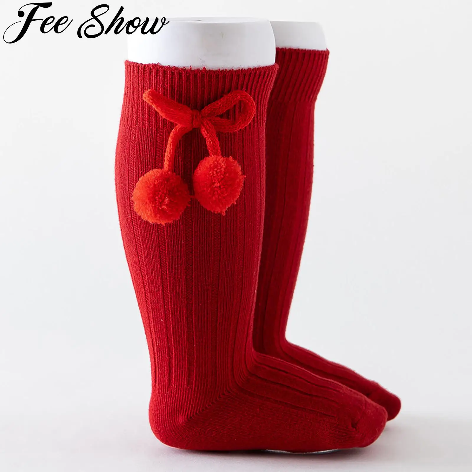 

Winter Autumn Baby Girl Socks Cute Pompom Princess Girls Knee High Socks Solid Color Soft Cotton Toddler Kids Socks 0-4Years