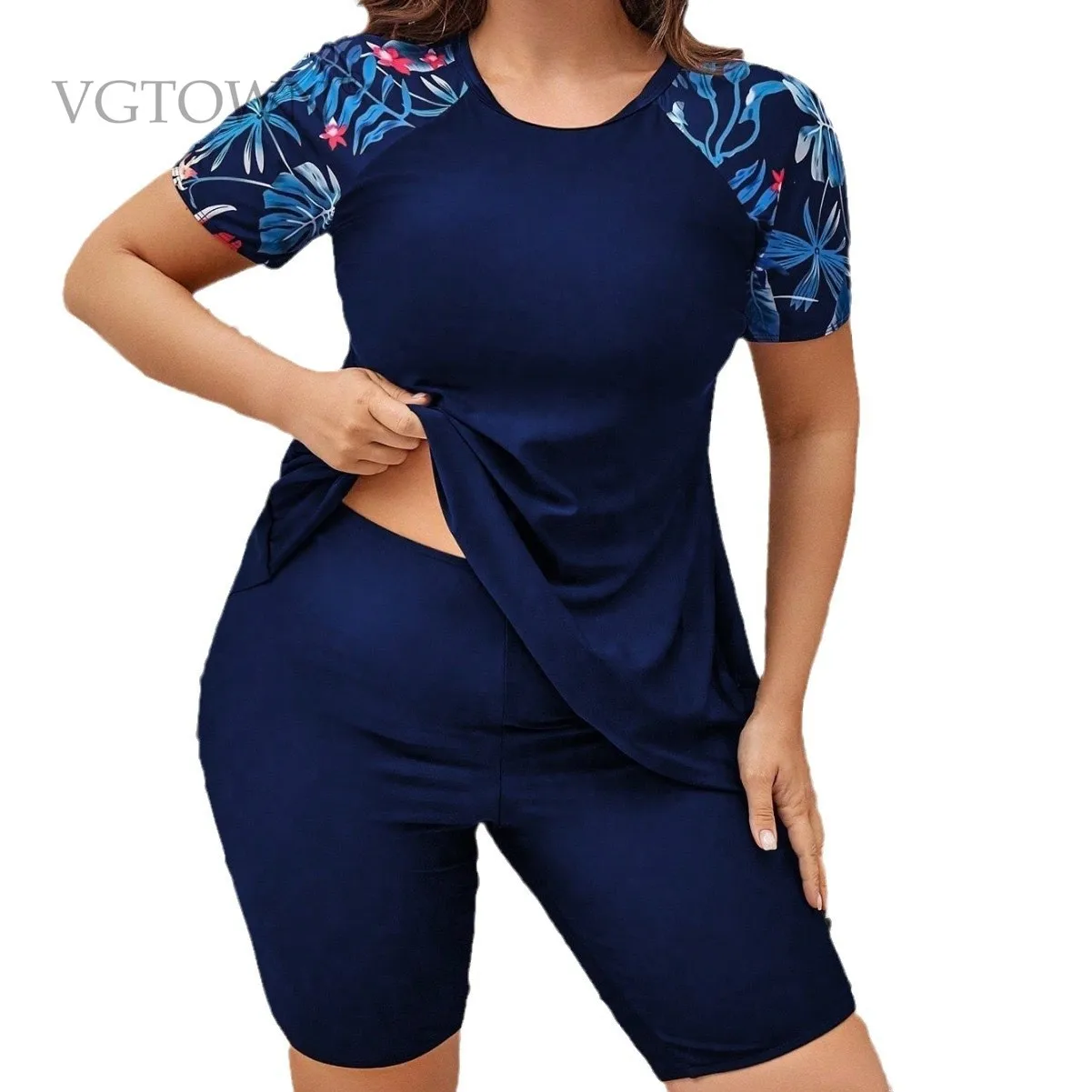 Tankini 0XL-4XL Plus Size Swimsuit European and American Printed One-piece PLUS Swimsuit Split Leg Pants