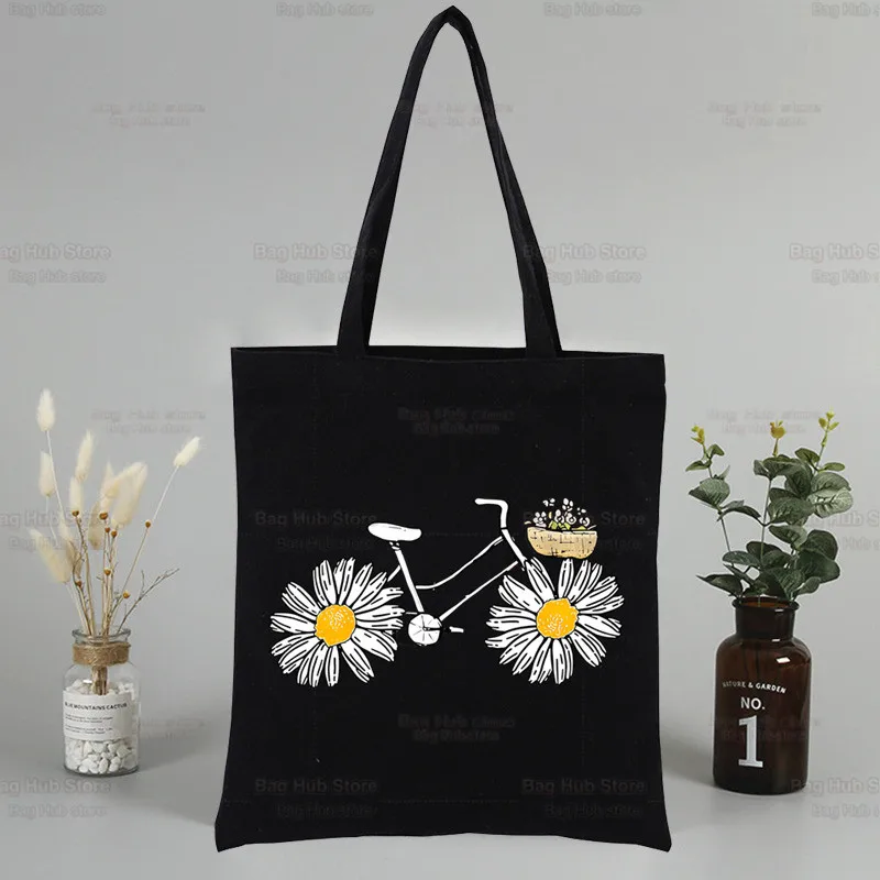 

Love Daisy Feeling Daisy Women's Shopper Bag Canvas Tote Shoulder Bags Shopping Bag Black Cloth Handbags Eco Friendly