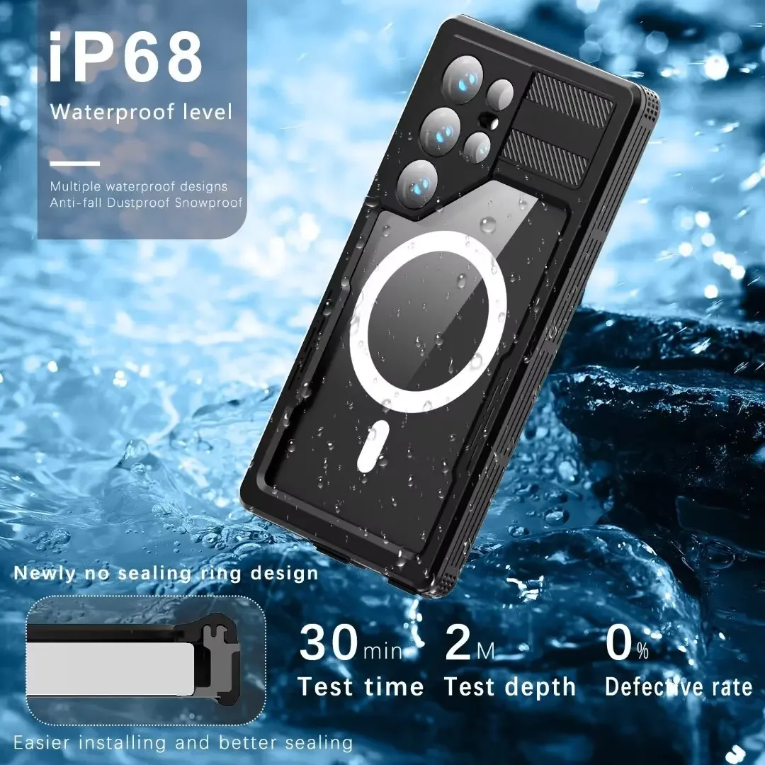 

S24 Ultra IP68 Waterproof Case For Samsung Galaxy S24 Plus 2M Depth Diving Swim Outdoor Sports Magnetic Charge Cover Shockproof