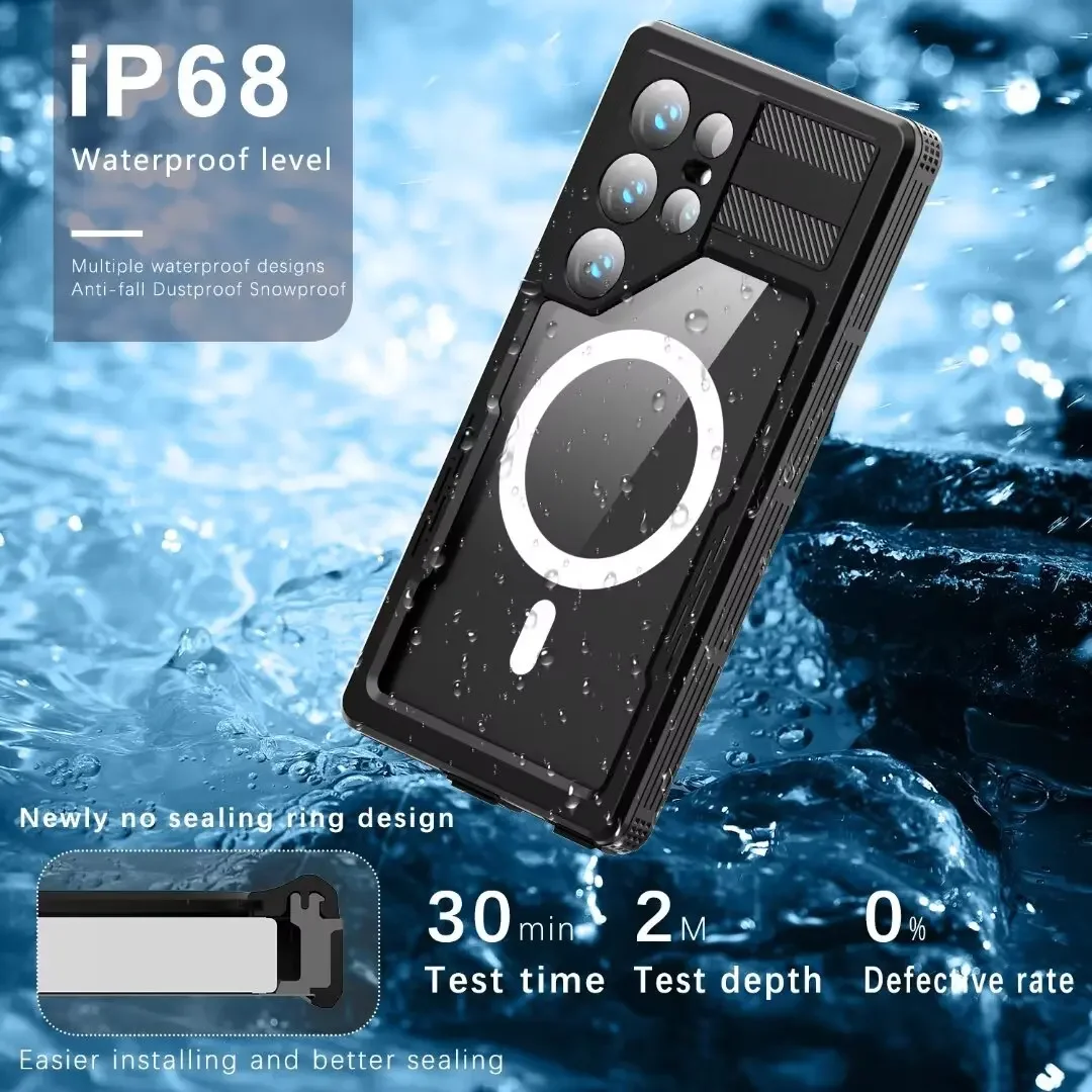 S24 Ultra IP68 Waterproof Case For Samsung Galaxy S24 Plus 2M Depth Diving Swim Outdoor Sports Magnetic Charge Cover Shockproof