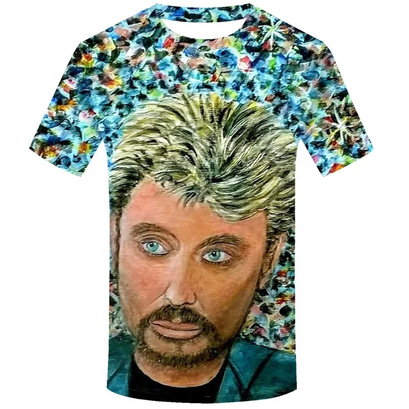 thumbnail image 1 of Camiseta de verano para hombre, cantante Johnny Halladay, estampado 3D, cuello redondo, informal, manga corta, talla grande, moda, 1 of 5