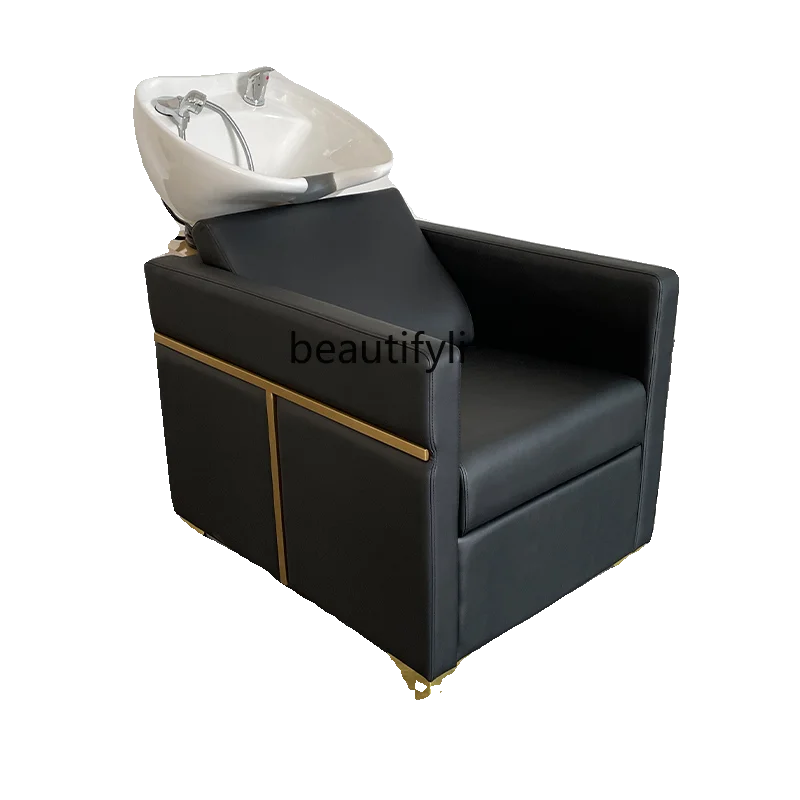 

Sitting Half Lying Shampoo Chair Short Sitting Punch Bed Ceramic Basin Small Flush Salon Shampoo Bed Barber Shop