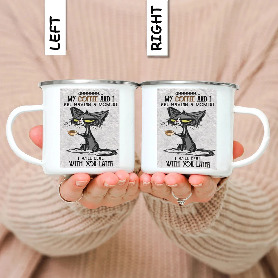 Enamel Travel Mug - 12 Oz Outdoor Camping Coffee Cup Set for Home, Office, and Picnics
