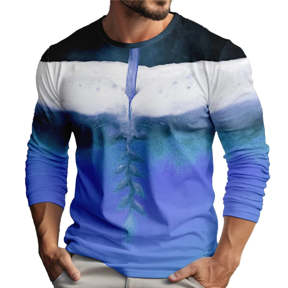 

Мужские облегающие Топы с длинным рукавом, Повседневная рубашка с круглым вырезом, блузка, пуловер с принтом, синий зеленый желтый серый